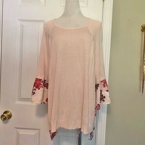 Cato Sz 18/20 Asymmetrical Pink and Red Floral Tunic with Bell Sleeves